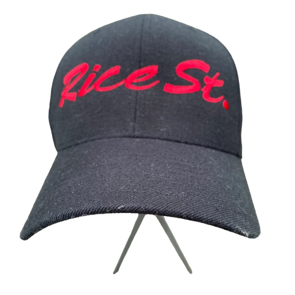 Rice St. Embroidered Black Snapback Hat Red Lettering St. Paul MN Pacific Pro
